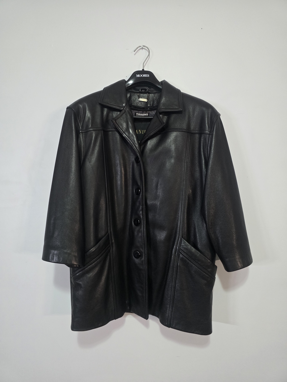 Danier Black Leather Button-Front Jacket